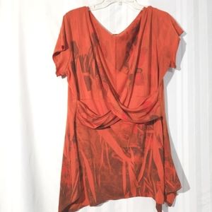 FAVE ORANGE BRIGHT BATIK HANKERCHIEF HEM TOP XL